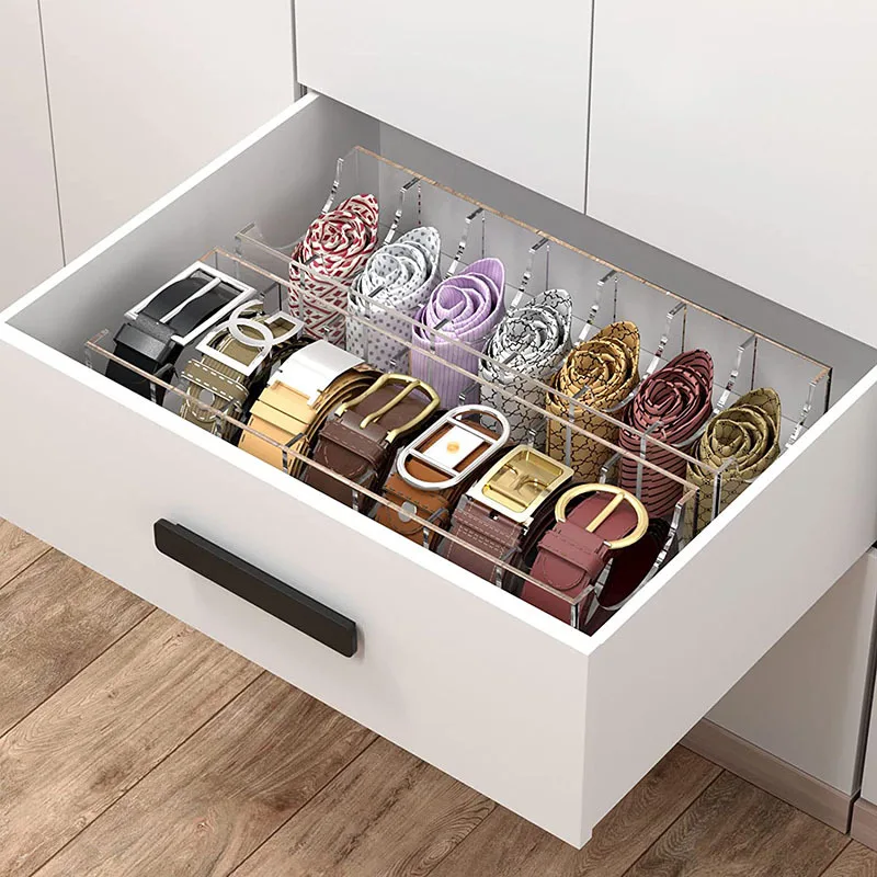 Transparent Acrylic Belt Organizer Box 5 Compartments 7 Compartments Belt Tie Bow Tie Display Box Watch Necklace Organizer Box