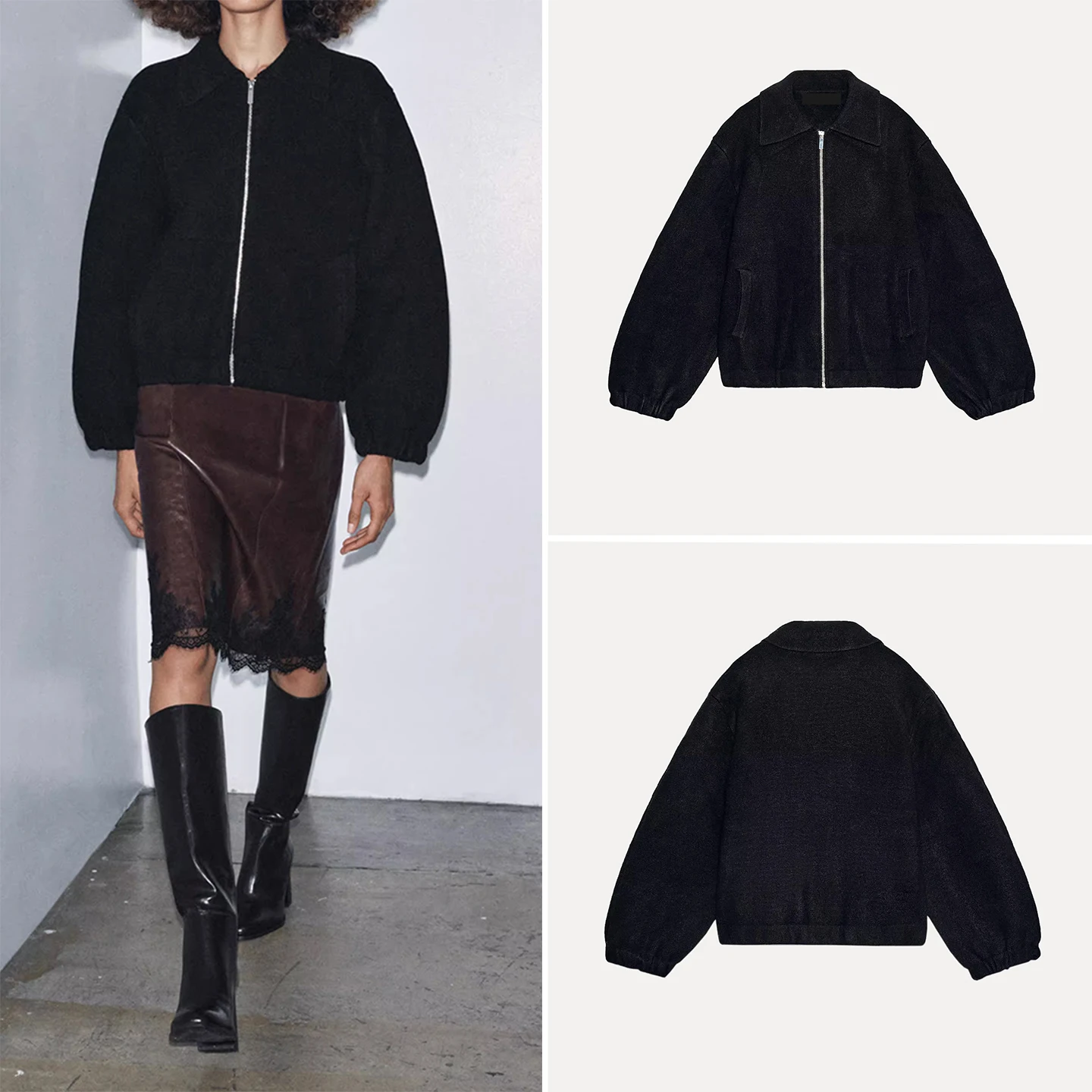 

Z Women's Faion Pilot Knitted Jaet Zipper Collar Personali ort Outerwear Casual Loose Fit Long Sve Autumn Coat