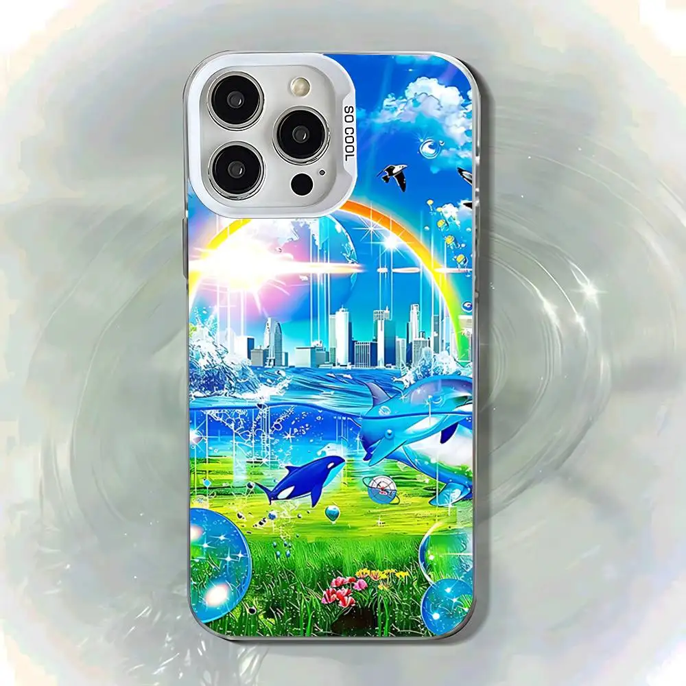 Funda de teléfono Frutiger Aero estilo azul para iPhone 17,16,13,12,X,11,15,14,Pro,Max,Plus,SE4,Air,Mini blanco IMD HD mate