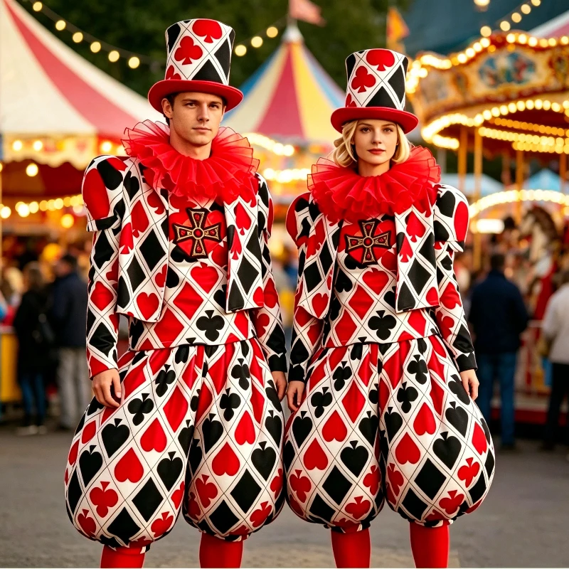 Adult High End Luxury Poker Clown Cosplay Costume Couple Outfits Carnival Parade Float Dress Festival Interactive Show Full Set
