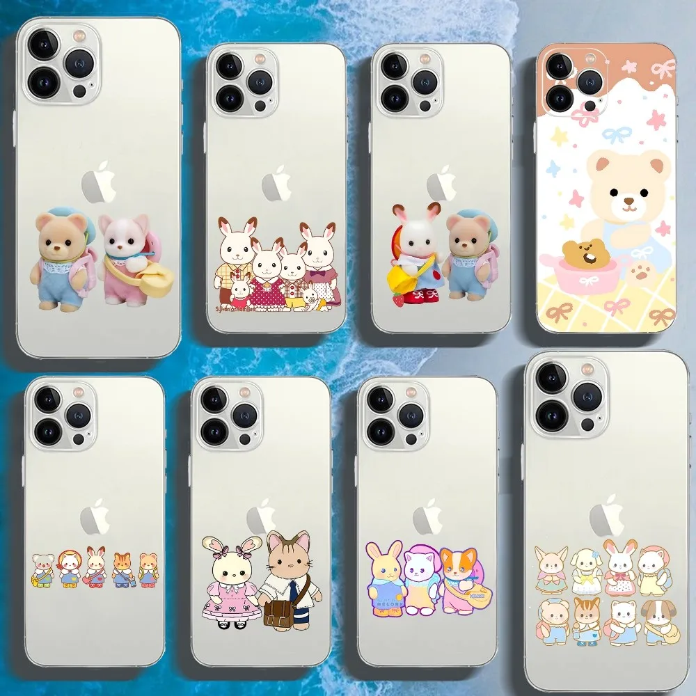 S-Sylvanian Families Phone Case For Iphone 16 15 11 13 14 Pro Max 7 8 Plus X Xr Xs Max Se2020 12mini Transparent Cover