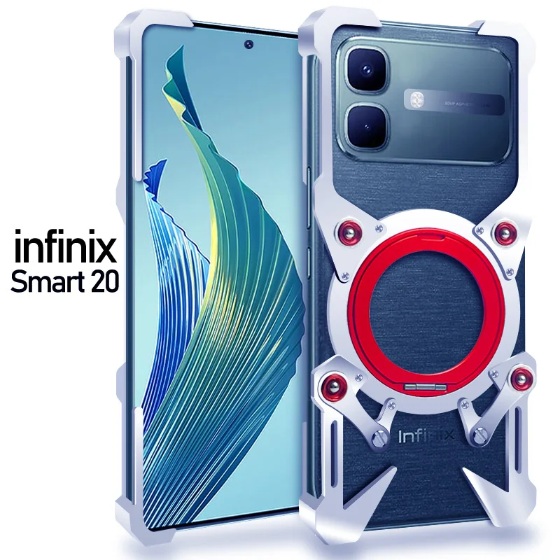 

Luxury punk style 360°Rotating bracket metal Back Cover For Infinix Smart 20 X6840 X6840B 6.78" Magnetic shockproof Phone Case