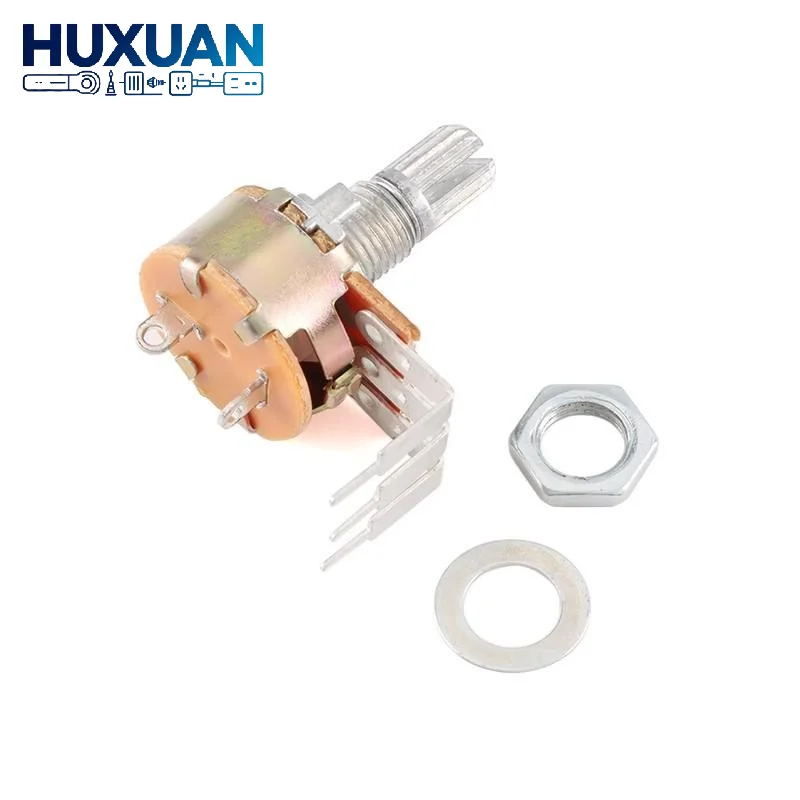 WH148 3Pin Potentiometer With Switch, 15mm Bent Pin, B2K B5K B10K B50K B100K B250K B500K, With Nut & Washer