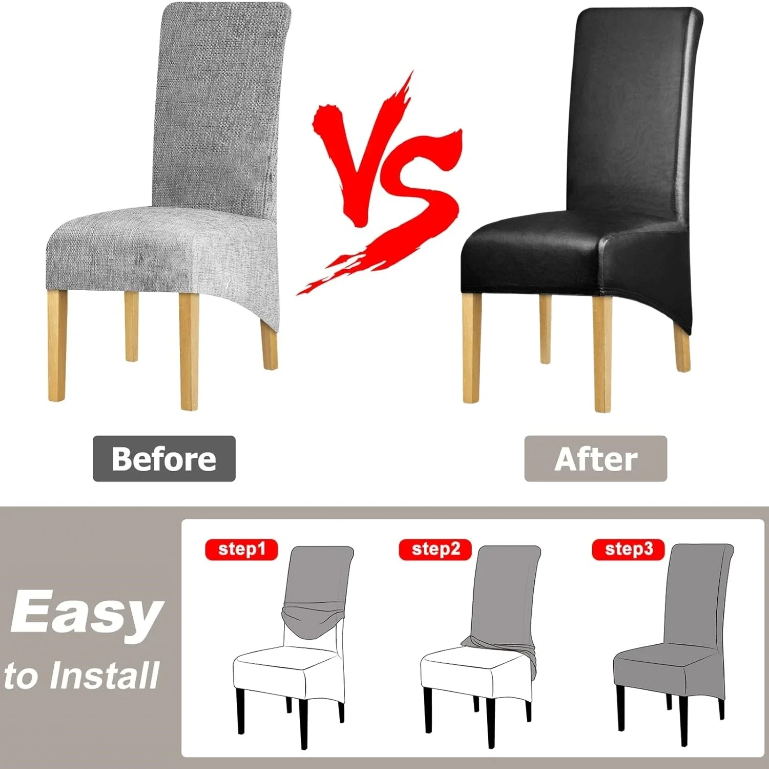 Large Dining Chair Covers Waterproof PU Leather Solid Highback Chair Slipcover Pet Protector Chair DIY Renew Covers Removable