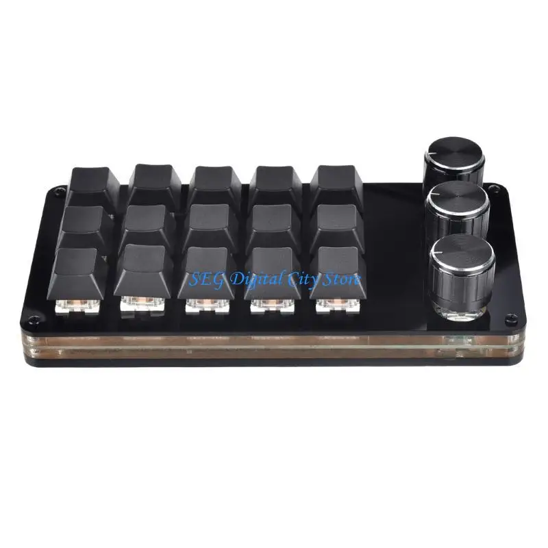 

U75B Mechanical Keyboard 15 Keys Mini Keyboard with 3 Knob Design Professional Programmable Keypad for Gaming