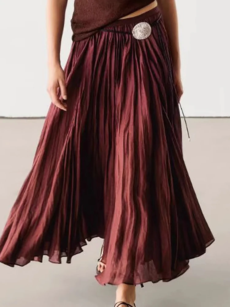 Neue Frühling Herbst Urlaub Patchwork Faltenröcke, Frauen einfache rote Farbe Mode Röcke, 2025, lässig lose schicke Damenröcke