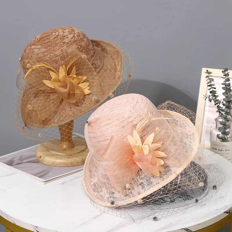 

New Women's Summer Crimped Mesh Visor Court Retro Elegant Lace Flower Travel Sunscreen Top Hat Tide