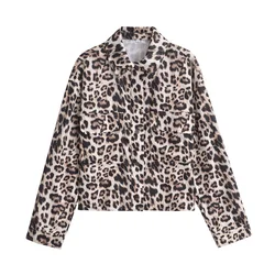 PB&ZA 2024 Early Autumn New Women's Fashion Single-Breasted Versatile Lapel Animal Print Jacket Long-Sleeved Shirt