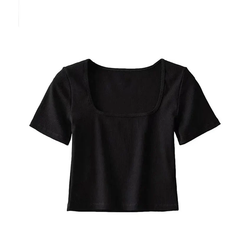 Women's Short Sleeve Crop Top, Square Neck, Rib, Crop Top