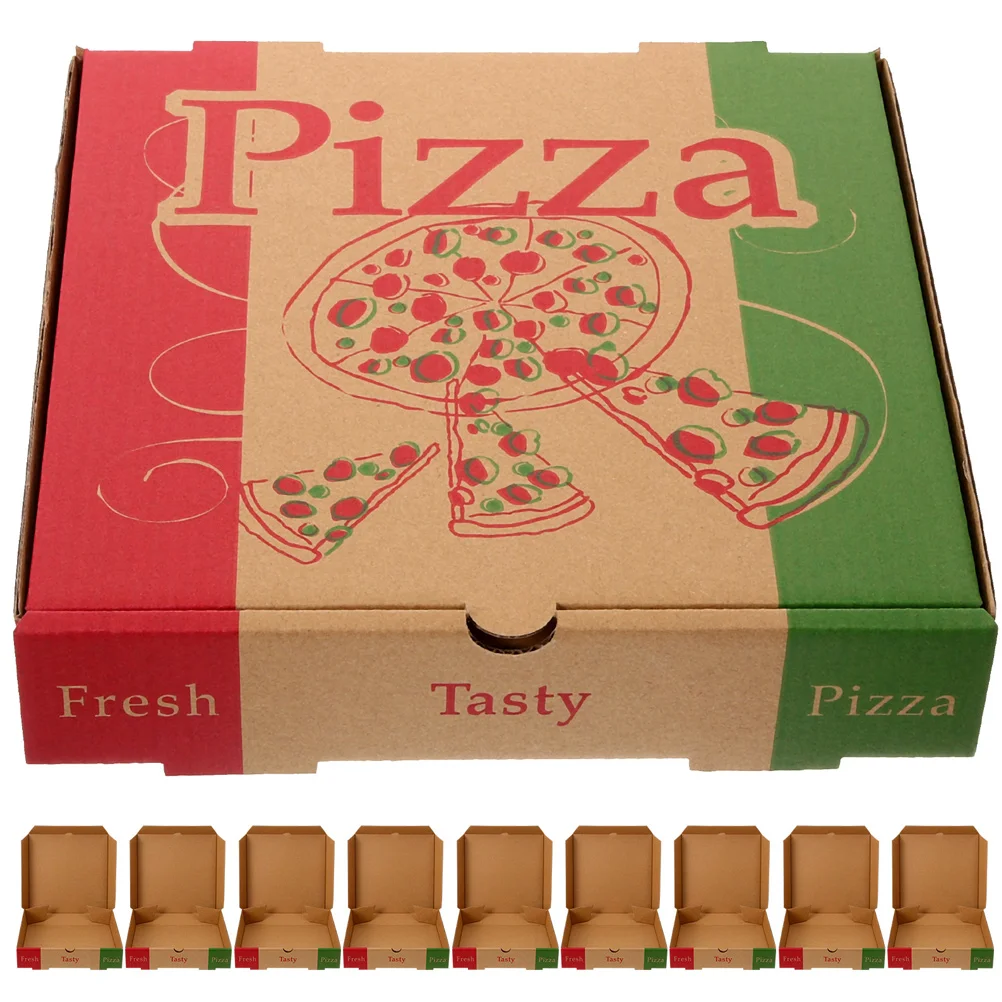 

10 Pcs Pizza Boxes Foldable 9 Inch Disposable Takeaway Containers Storage Trays Packaging Party Favor
