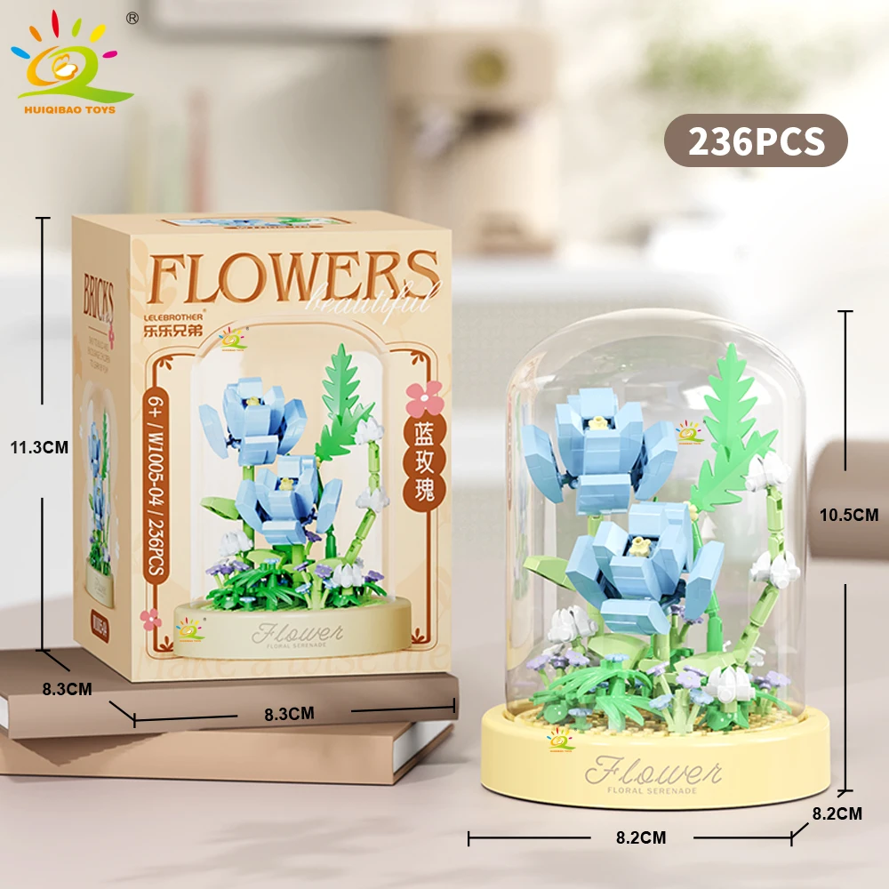 HUIQIBAO MOC Bloemendisplay Box Micro Bouwsteen MOC Mini Bloem Mini Diamant Model Baksteen Speelgoed voor Kinderen Bureau Decoratie