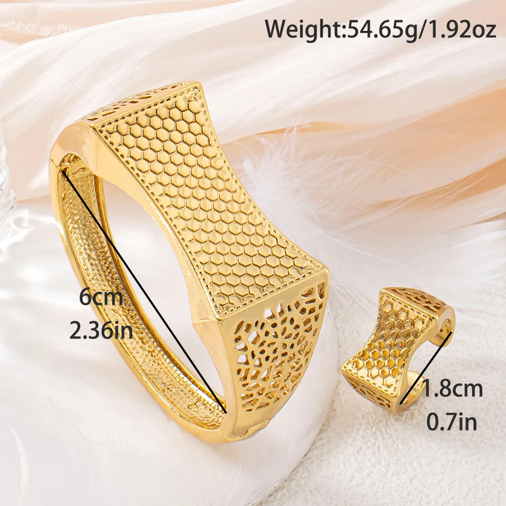 Armreif Italien Frankreich Damen Armband Ring Kupfer Ohrringe Luxuriöser Vergoldeter Verstellbarer Ring Exquisiter Hochzeitsschmuck – Detail 6