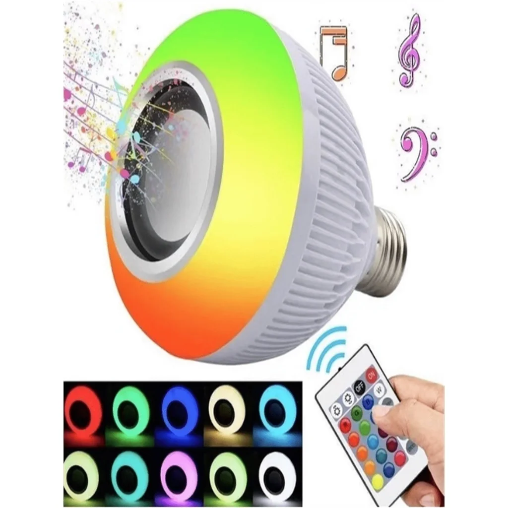 Lâmpada Bluetooth de LED com Caixa de Som e Controle RGB 12W