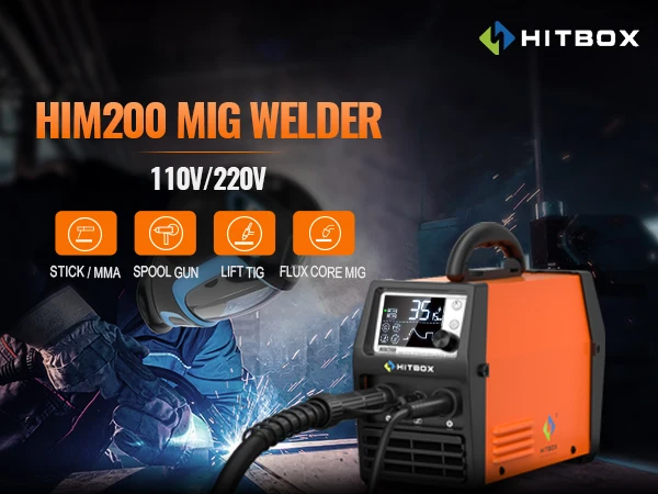 MIG Welder 3 in 1 HITBOX HIM200 Gas MIG Gasless MIG MMA Lift TIG 220V Single Voltage Welding Machine Wire Drawing Gun EU Plug