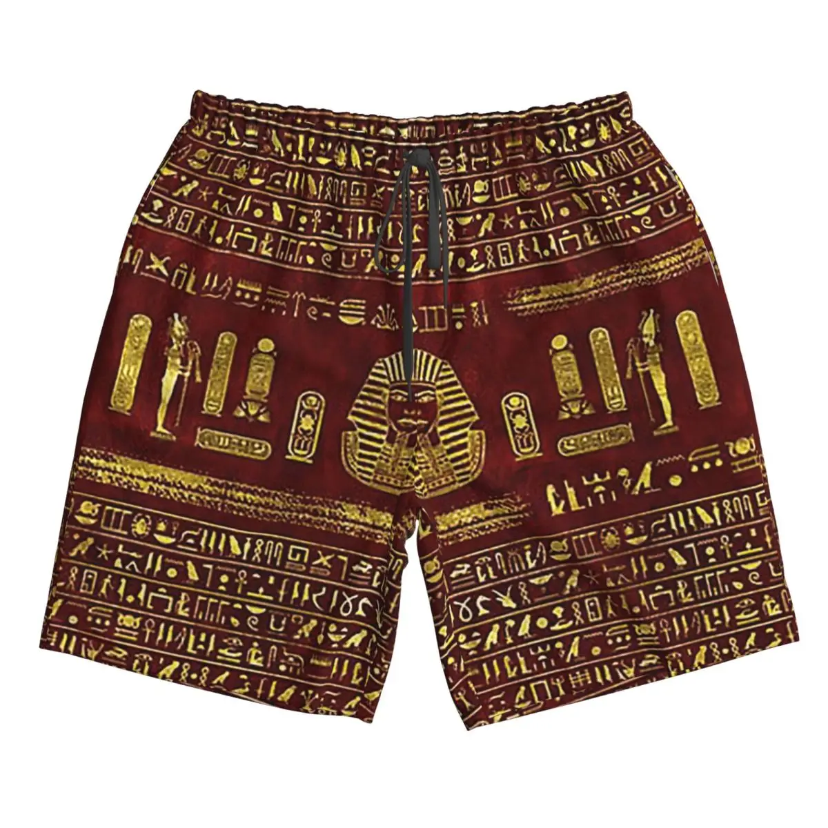 Celana Pendek Pantai Sphinx Mesir Emas Di Atas Celana Kulit Merah Celana Pria Musim Panas Berenang Cepat Kering Kasual