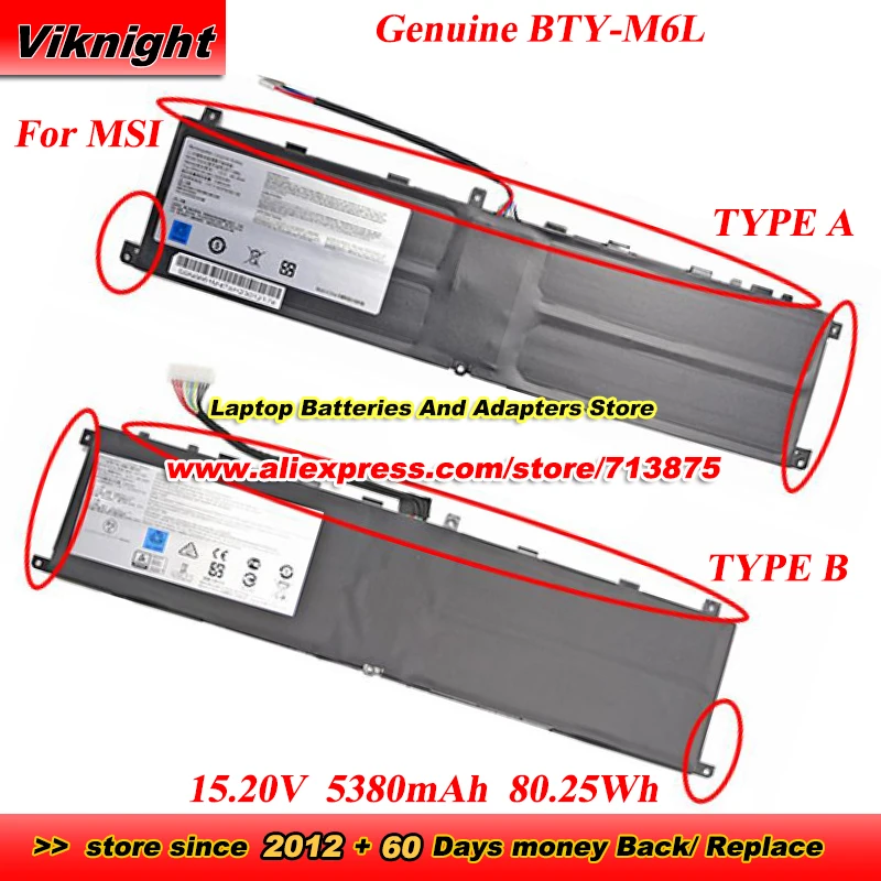 

Genuine BTY-M6L Battery for MSI Creator 17 A10SE A10SFS A10SGS ELITEBOOK 840 850 G1 GE63 GS60 GS65 GS75 P65 P75 PS42WS65 8SK