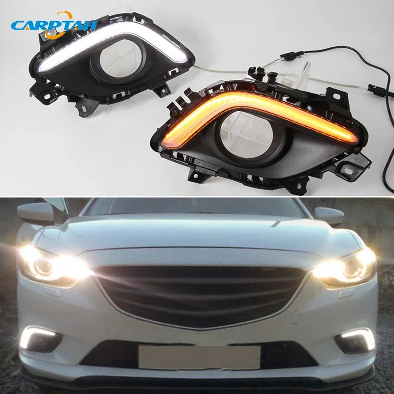 Car LED DRL 12V Daylights For Mazda6 Mazda 6 2013 2014 2015 2016 Yellow Turn Signal Daytime Running Light Car Foglamp