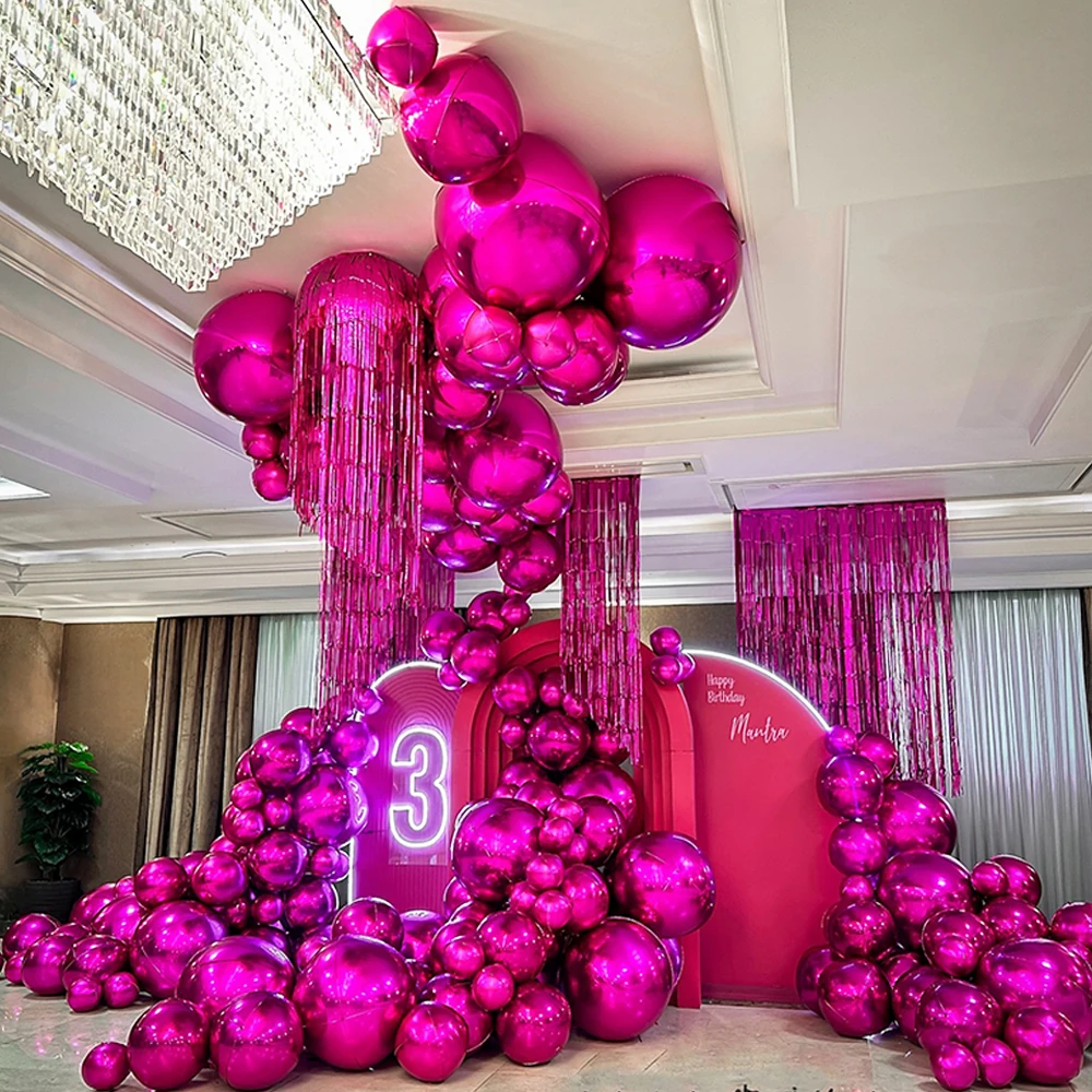 10 Stück Metallische Goldfolien-Ballons mit Quastenenden 22 Zoll 4D Runde Ballons Lametta-Folien-Fransenvorhang für Hochzeit Geburtstag Dekoration – Detail 9