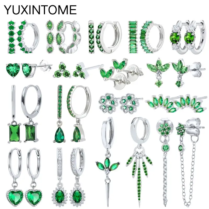 925 Sterling Silver Needle Green Zircon Hoop Earrings dla kobiet Fashion Water Drop/Flower Dangle Silver Earrings Luksusowa biżuteria