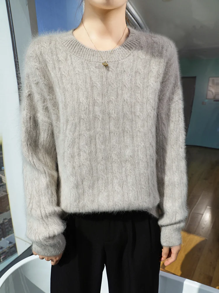 

New Style This Autumn And Winter Thickened 100% Mink Fur Sweater For Women With A Round Neck And Loose Base Is Fashionable DBR