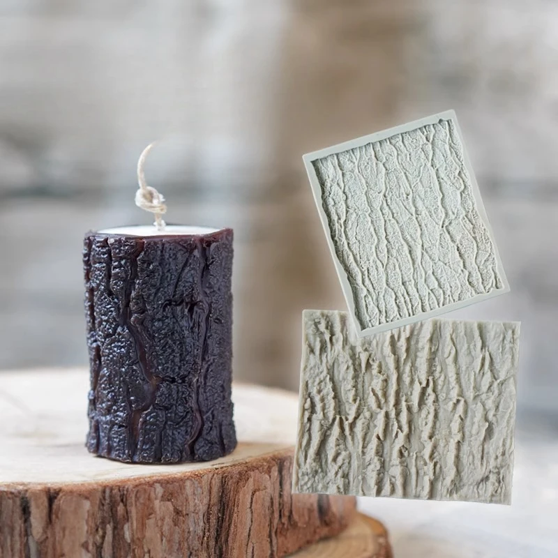 

2-piece Tree Stump Bark Pattern Silicone Mold Scented Candle Making DIY Baking Fondant Chocolate Resin Mold Cake Decoration