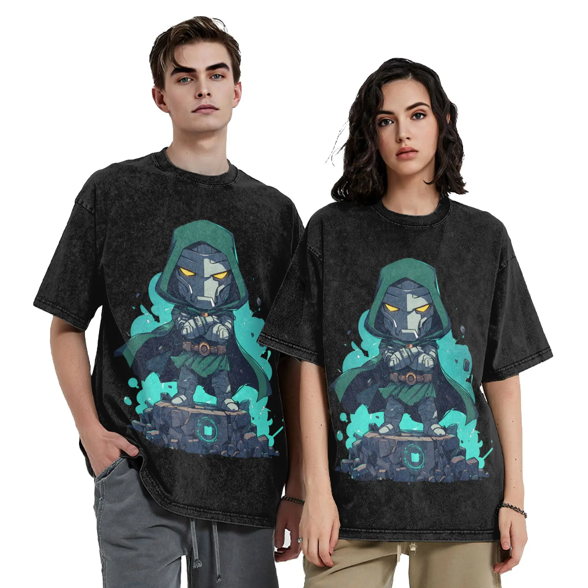 Dr Dooms Comics Washed T Shirt Streetwear Vintage T-Shirt  Tees Men Women Cotton Harajuku Printed