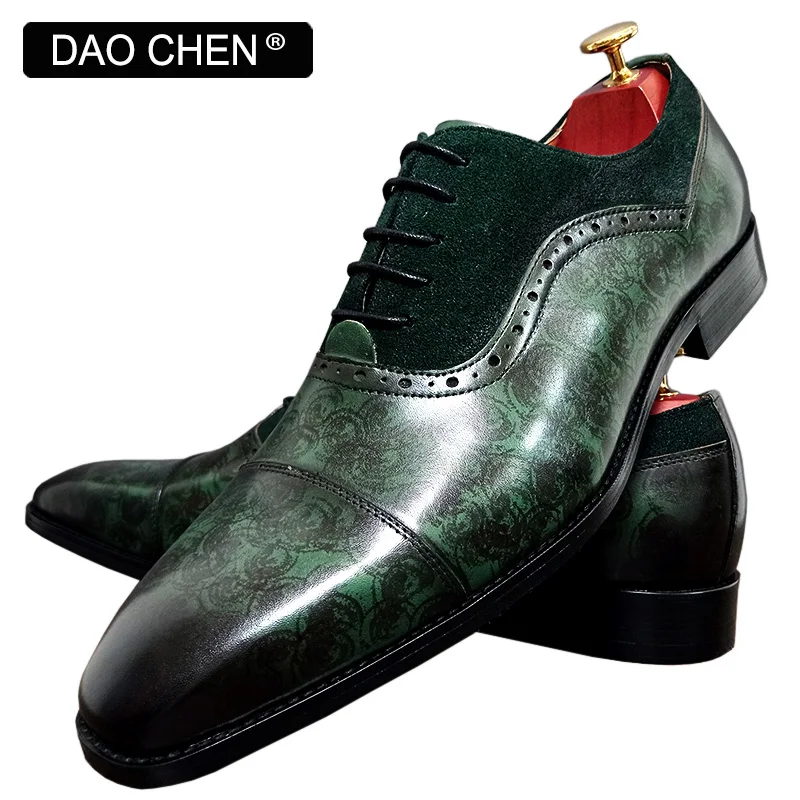 ITALIAN MEN'S OXFORD SHOES GREEN BROWN LACE UP CASUAL MENS DRESS SHOES OFFICE BUSINESS WEDDING MEN GENUINE LEATHER SHOES