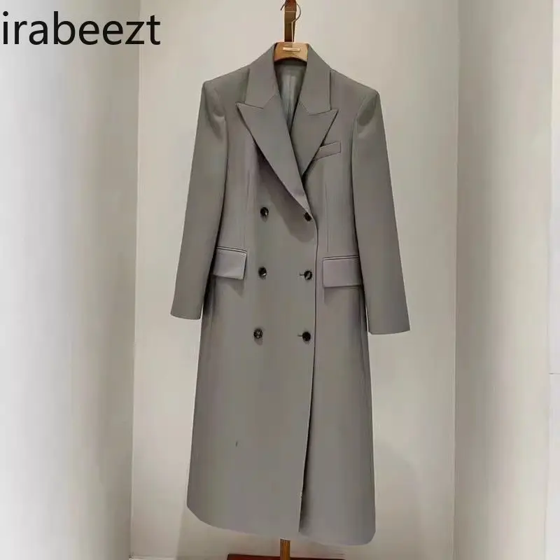 Double Breasted Loose Large Size Suit Jacket Women 2024 Spring New High-end Mid-length Over The Knee Long Blazer Women