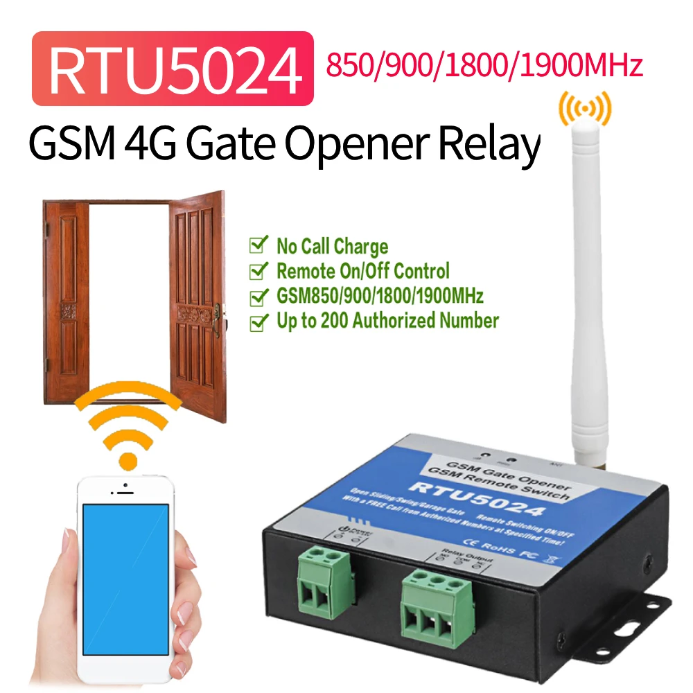 RTU5024 GSM Access Control Door Opener Relays Remote Wireless Gate Control Relay with Antenna 4G EU Plug Home Security Device