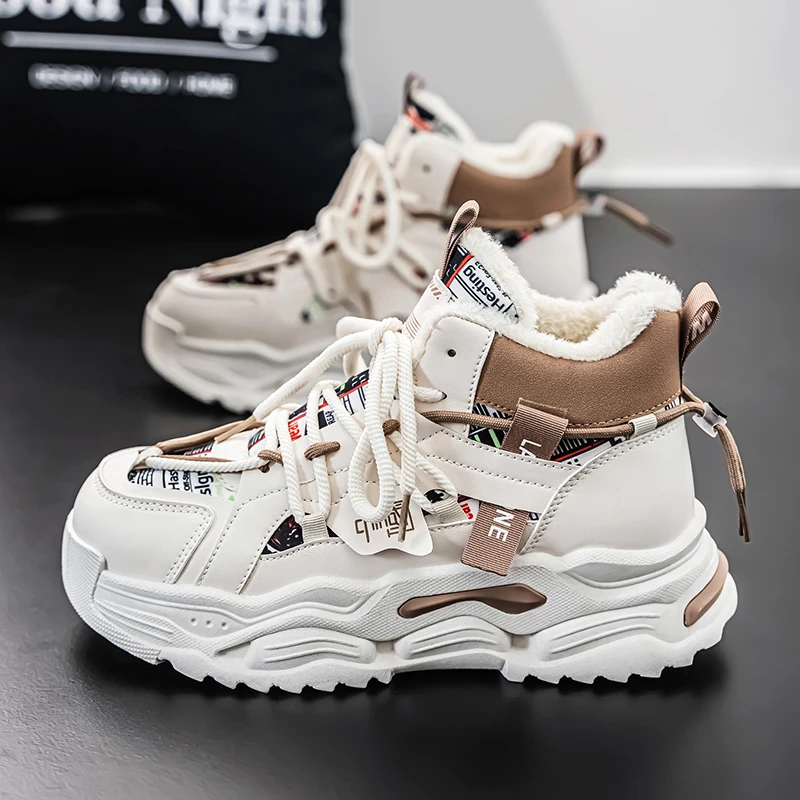 

2025 Winter warm high top height casual men's shoes waterproof and anti slip outdoor hiking sports shoes cotton shoes men shoes