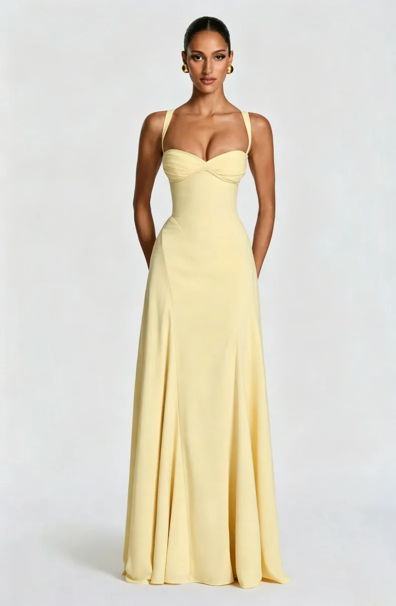 Einfarbiges trägerloses Camisole-Kleid mit Rückenausschnitt und Taillenbund, A-Linien-Kleid, elegantes Abendkleid für Geburtstagsfeiern und Brautjungfern. – Detail 4