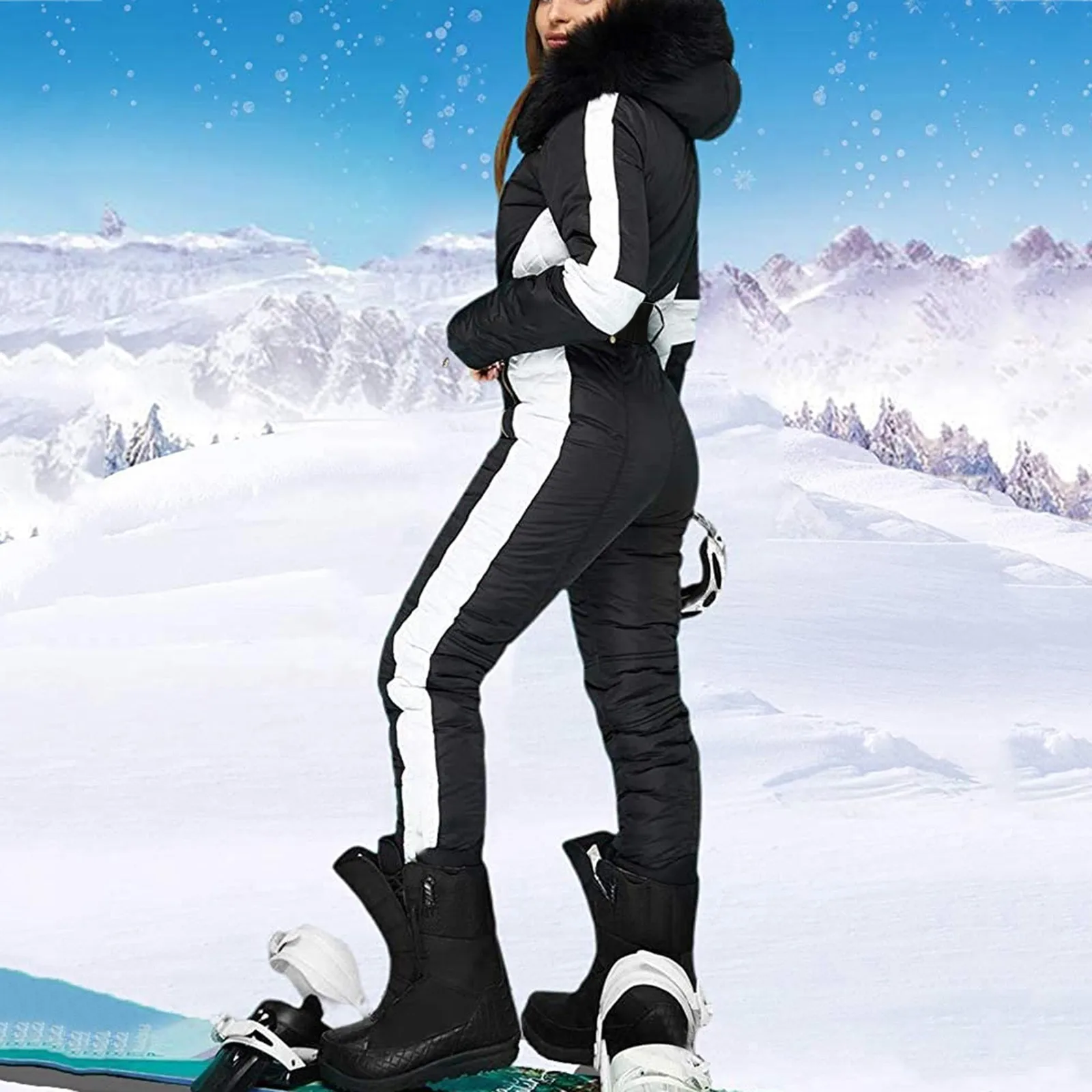 Winter Ski Anzug Für Frauen Warme Wasserdichte Schnee Overalls Outdoor Sport Ski Overall Einem Stück Snowboard Kleidung Mit Pelz Kragen