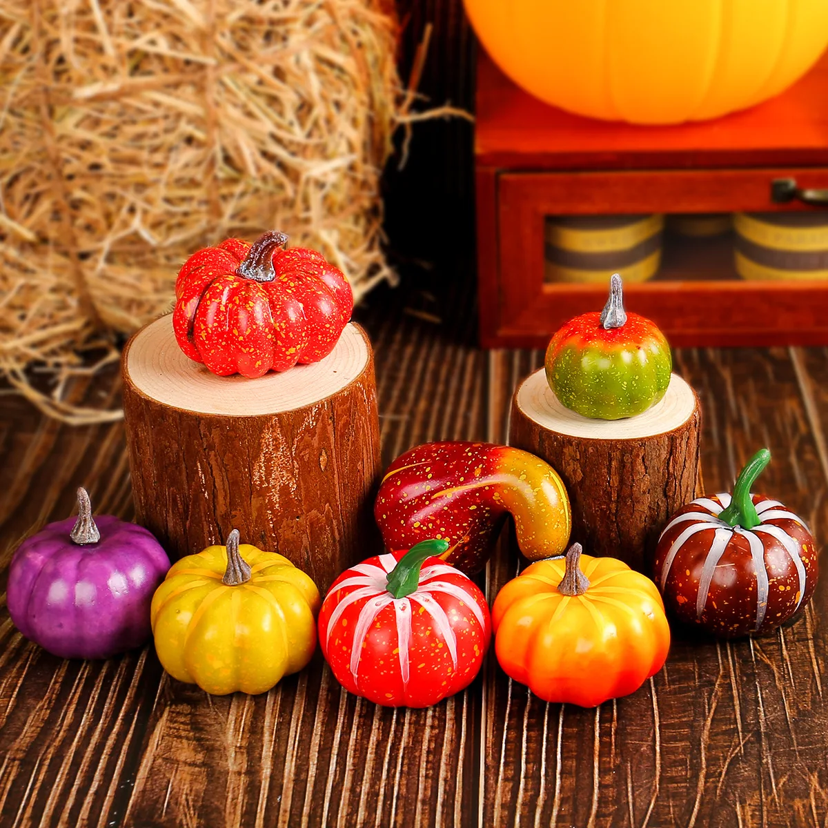 

8 Pcs Artificial Halloween Pumpkin Decor Simulation Vegetable DIY Craft Halloween Home Party Decoration Props Farmhouse Harvest