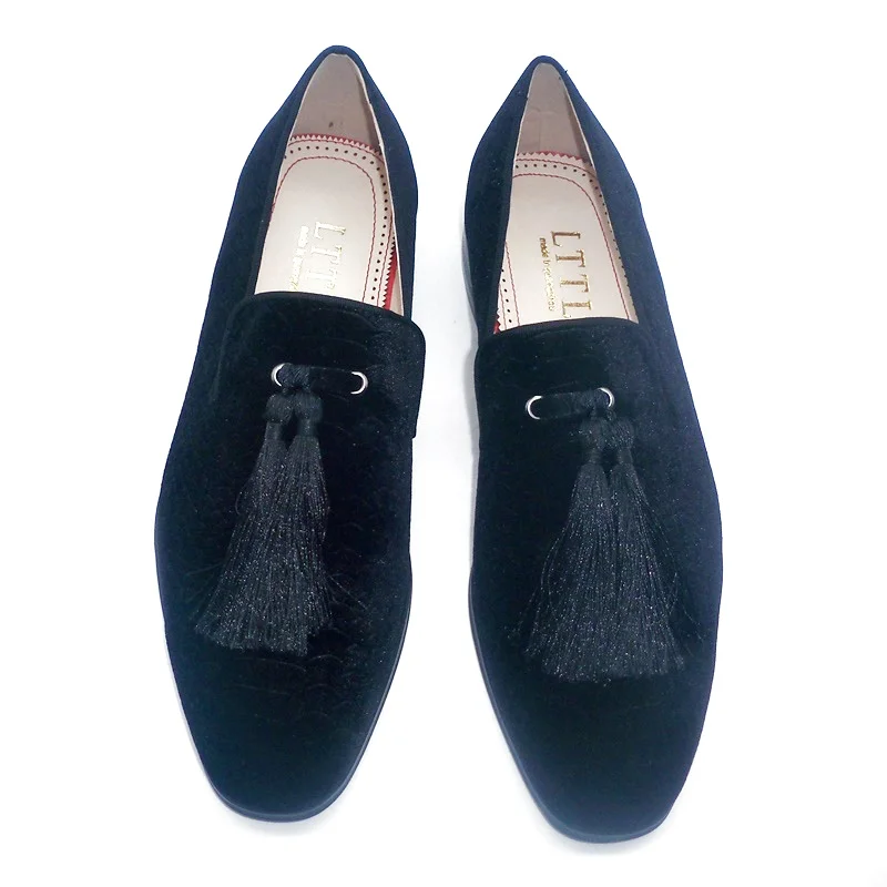 New Stylish Black Men Velvet Shoes Fashion High Quality Tassel Loafer Casual Shoes Men's Flats Smoking Shoes