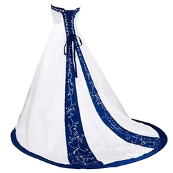 Satin Embroidery Wedding Dress For Women 2025 Royal Blue And White A line Sweetheart Elegant Long Bridal Gowns Customized