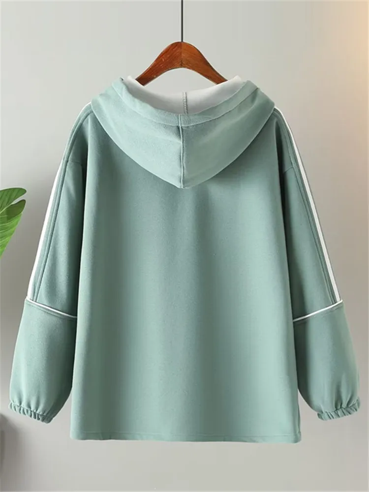 Plus Size Women\'s Clothing New Autumn And Winter Sweatshirts Hooded Long Sleeves Warm Sweatshirt With Fleece Inside Oversize Top