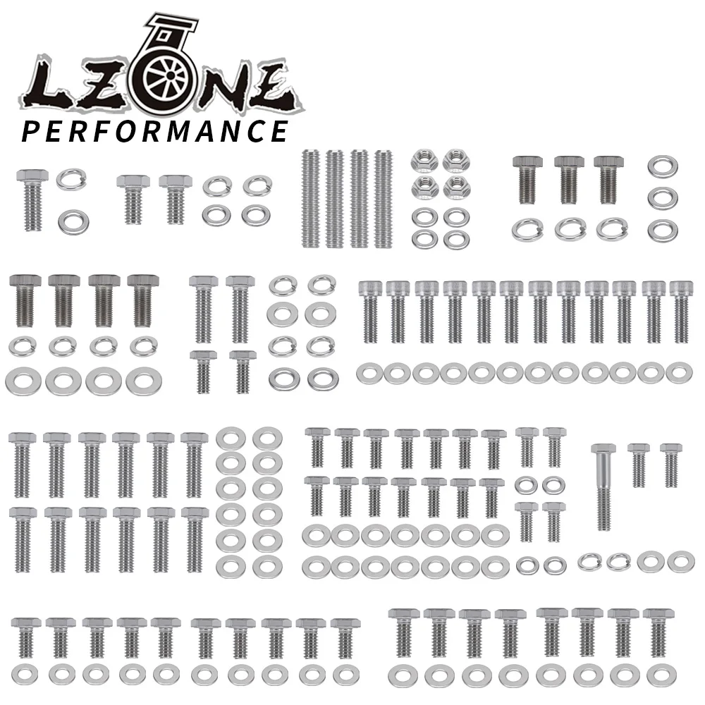 LZONE - Small Stainless Block For Chevy SBC 265 283 302 305 307 327 350 400 Engine HEX Bolt Kit 211Pcs Nuts & Bolts JR-EMK01