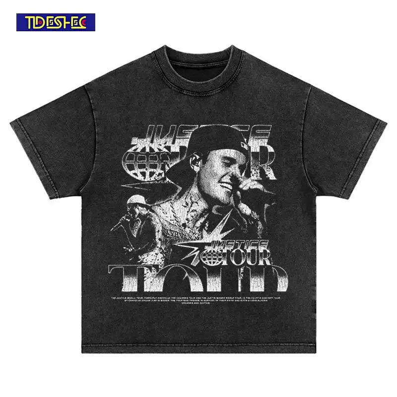 

2025 футболка с портретным принтом в американском стиле в стиле хип-хоп, летняя винтажная уличная одежда в стиле Харадзюку, модная хлопковая мужская футболка большого размера