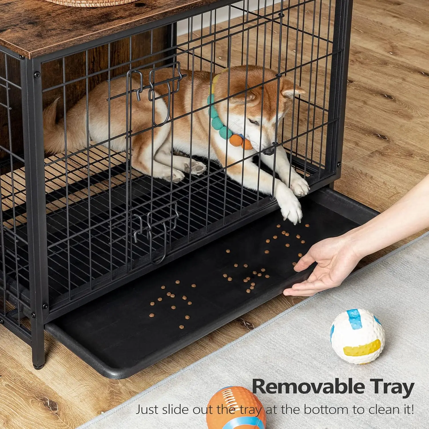 Dog Crate Furniture, Wooden Dog Kennel with Removable Tray, Heavy-Duty Cage for Small/Medium/Large Dogs, Indoor House En