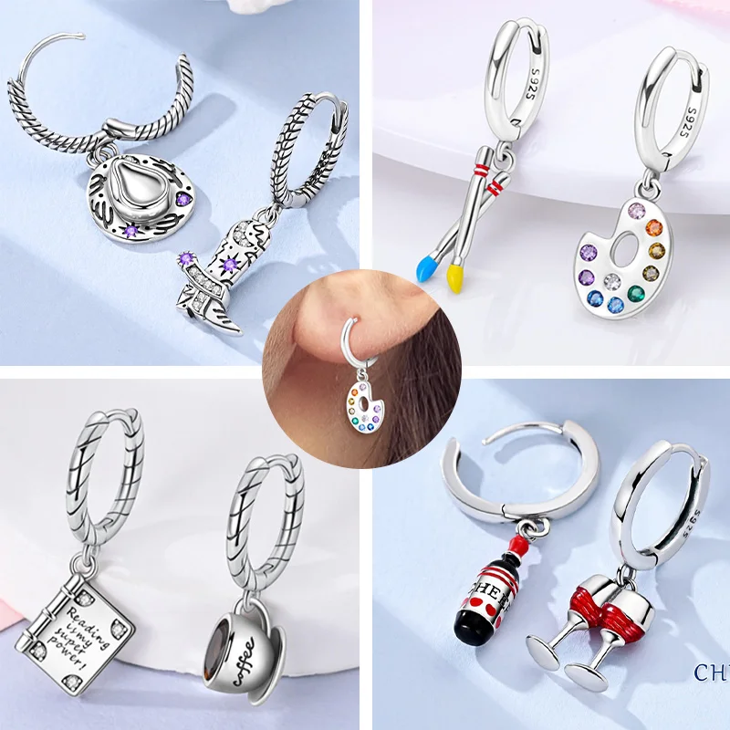 925 Sterling Silber Ohrringe Kaffeetassen-Design Lifestyle Tropfenohrringe für Damen Hochzeit Party Schmuck Geschenke Großhandel