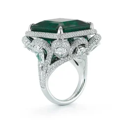 Vintage Lab Emerald Diamond Ring 14K White Gold Party Wedding Band Rings for Women Men Engagement Jewelry Gift