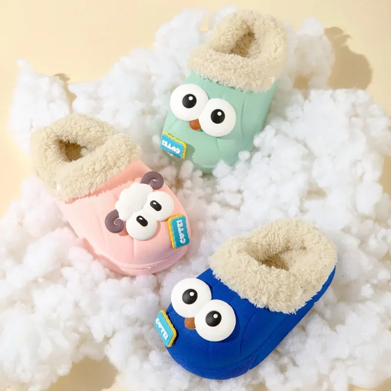 Children's Cotton Slippers Winter Non-Slip Thick Bottom Fleece-Lined Indoor Removable Warm Shoes Outer Wear Cotton Slippers