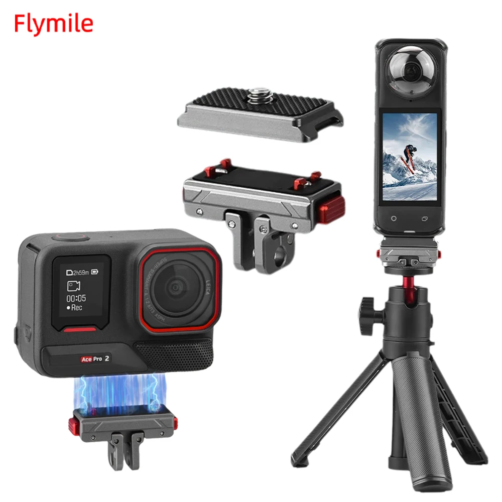 Flymile Metall-Adapterbasis für Insta360 X5/X4/Ace Pro 2, magnetische Schnellwechselverlängerungen, Halterung, Stativ-Adapterhalterung
