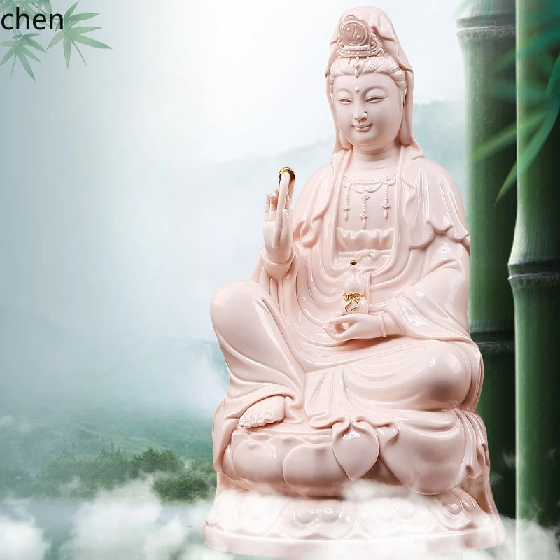 Cz1 ceramic  portrait jade red porcelain statue for home use guanyin buddha statue guanyin bodhisattva ornament