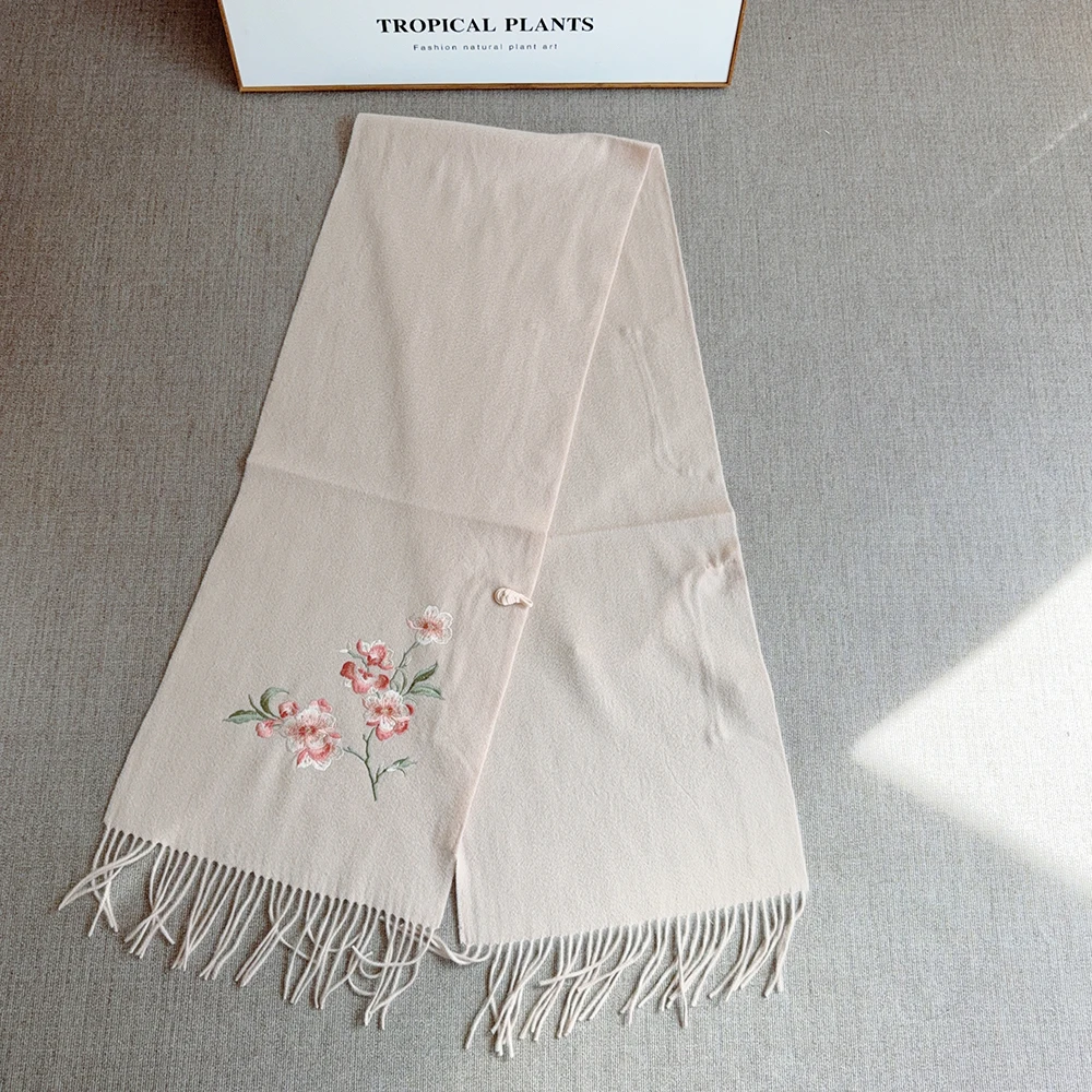 Bufanda de lana rosa, pañuelo bordado personalizado, 180x35cm de largo, chal con borlas, estilo chino con botones, calentador de cuello, regalo para mamá