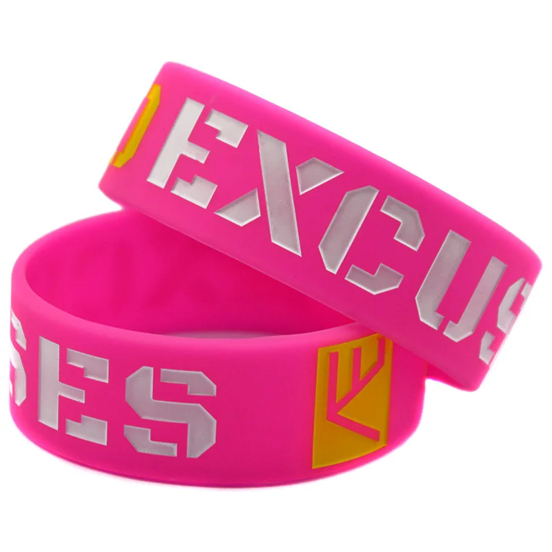 1 PC No Excuse One Inch Wide Silicone Bracelet Engraved And Filled In Color