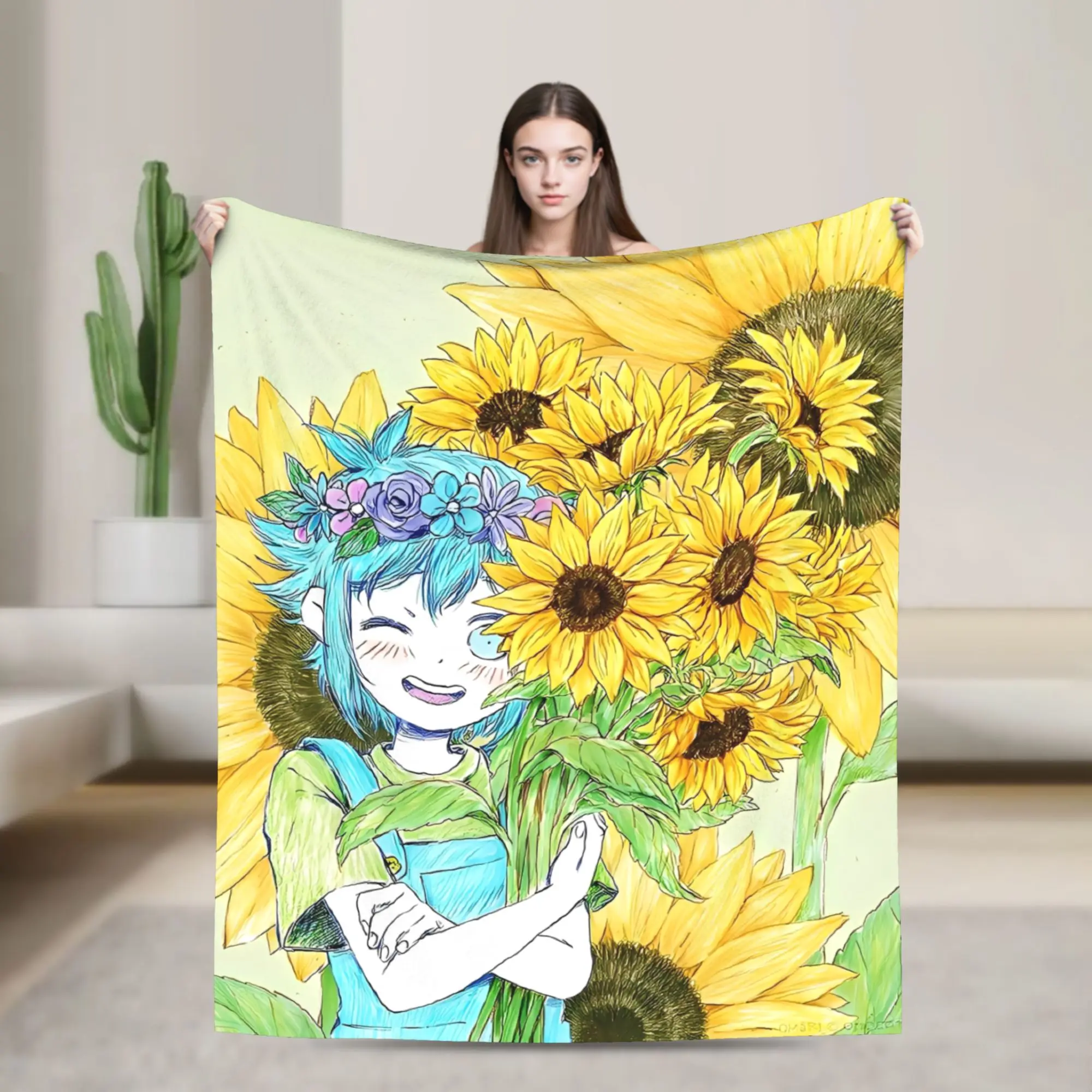Soft Blanket Camping Anime Basil Sunny Omori Game Throw Blanket  Flannel Bedspread For Couch Chair Comfortable Sofa Bed Cover