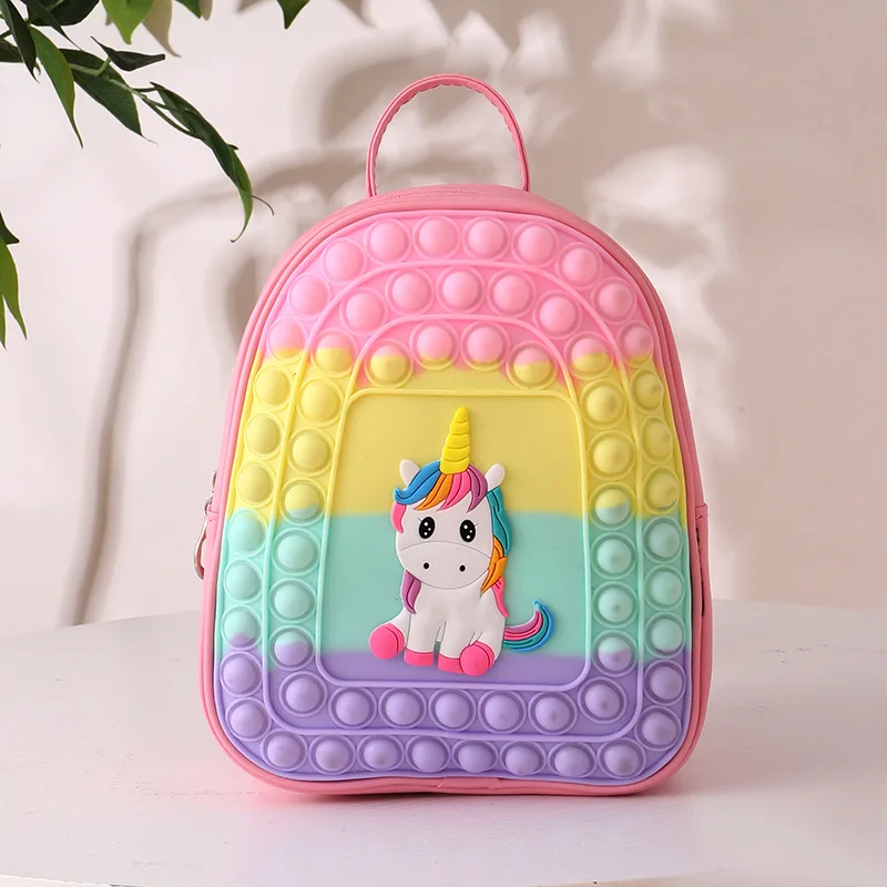 New style cartoon unicorn children schoolbag waterproof decompression silicone backpack