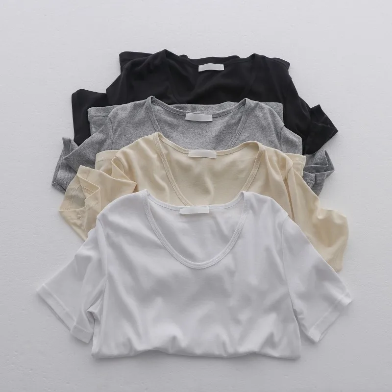 

GUUZYUVIZ Summer V-neck Soft Cotton Solid Color Versatile Short-sleeved T Shirt Women