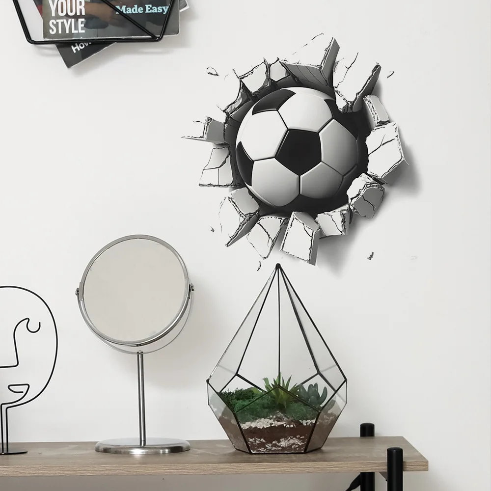 Creative Broken Wall Football Wall Stickers Kids Room Background Decor Mural Child Bedroom Home Decoration Self-adhesive Decals